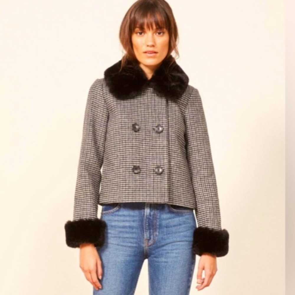 Reformation templeton wool & faux fur jacket